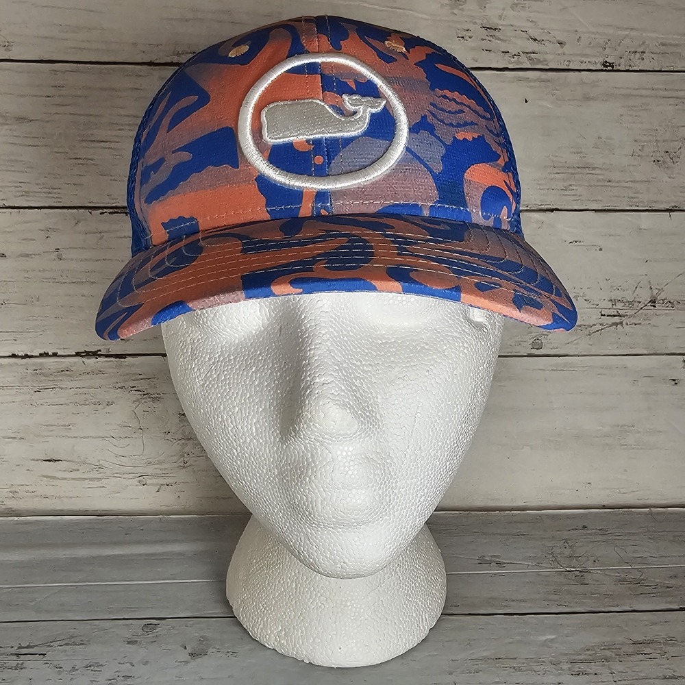 Vineyard Vines Hat Cap Snap Back Blue Orange Youth Whale Embroidered Beach Mesh